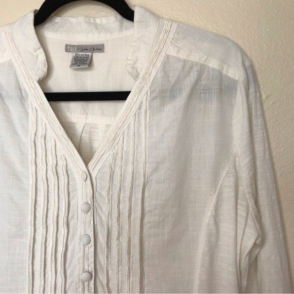 tsd by Stella Carakasi Long Sleeve Pin Tucks 100% Cotton Ivory Popover Medium - Picture 3 of 13